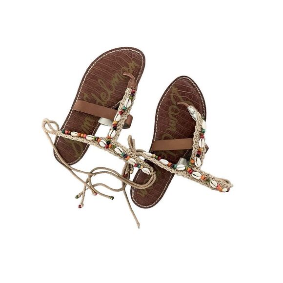 Sam Edelman Womens Tan Cream Leather Boho Gerome Beaded Seashell Sandal Size 7 - Picture 6 of 9